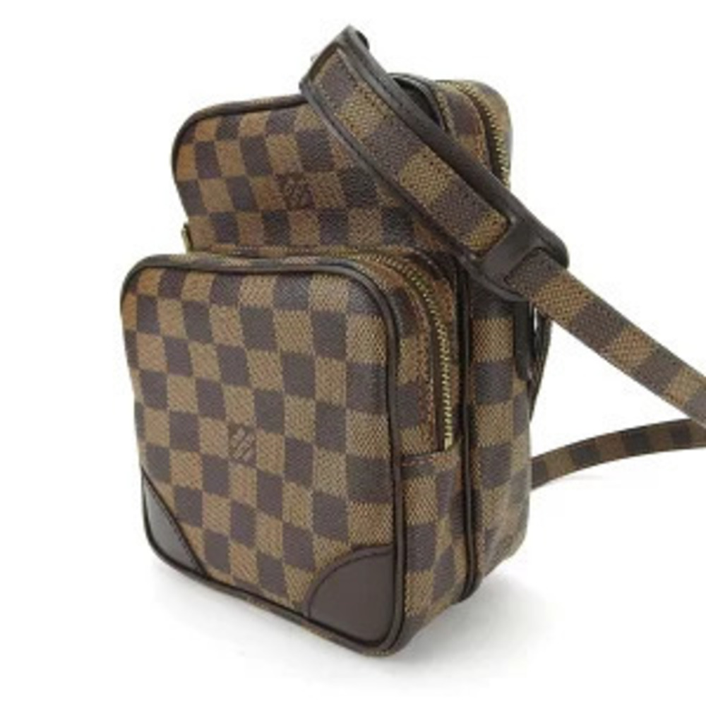 Louis Vuitton Canvas Shoulder Amazon Leather Bag Brown Damier